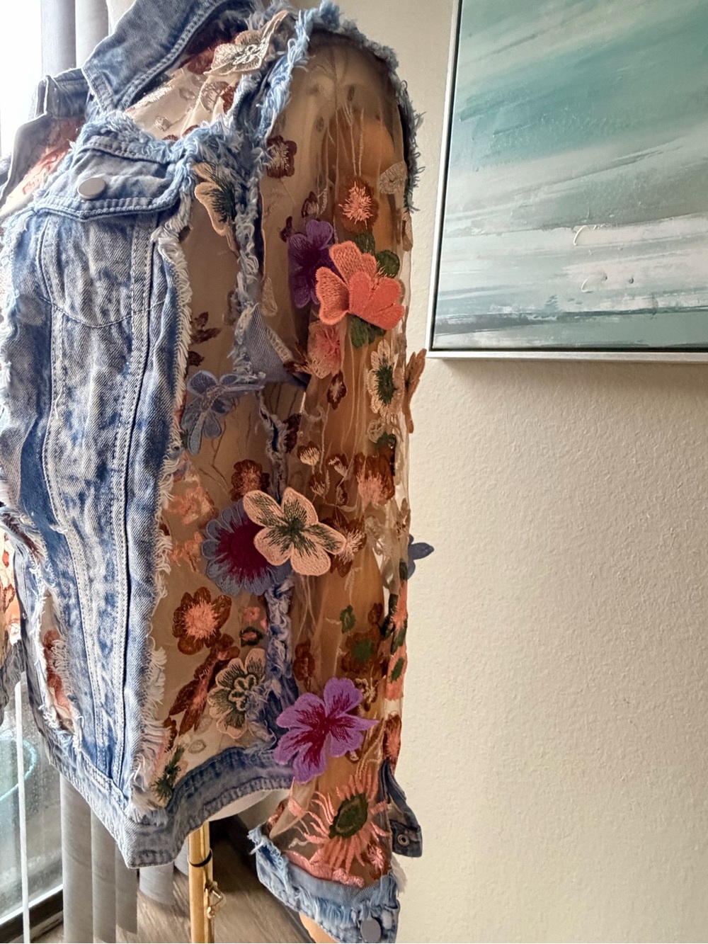 Adore Floral Mesh Denim Jacket 🌸 Statement Embroidered Boutique Jacket - Picture 4 of 14